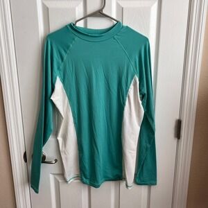 Bluewater Beach Rash Guard Long‎ Sleeve Swim Shirt Colorblock Teal White L